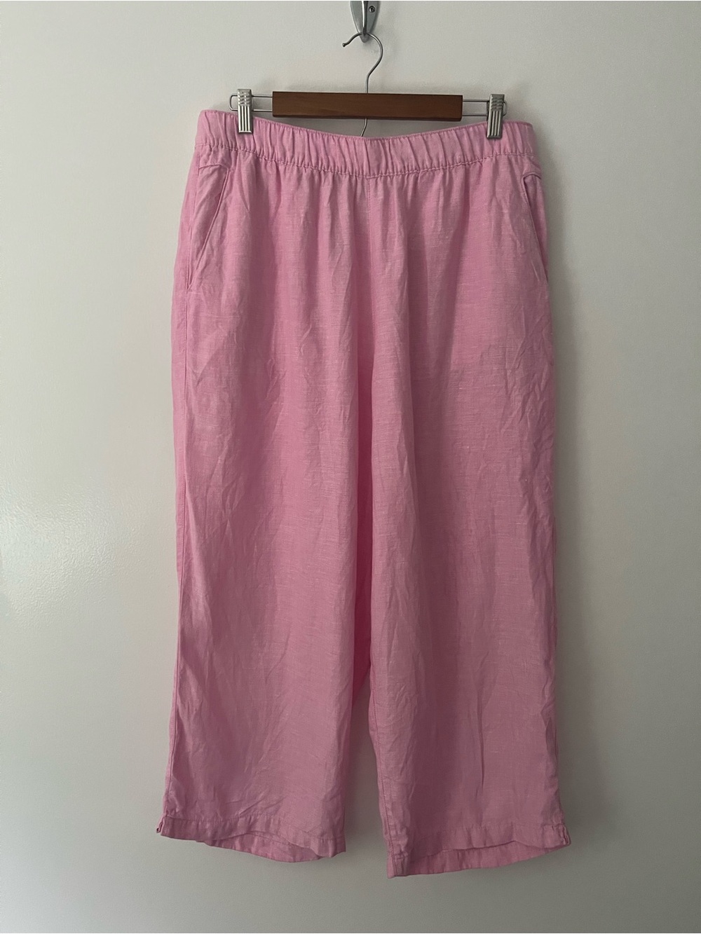 Cynthia Rowley 100% Linen Wide Leg Crop Pull On Pants Pink Tropical Beach XL